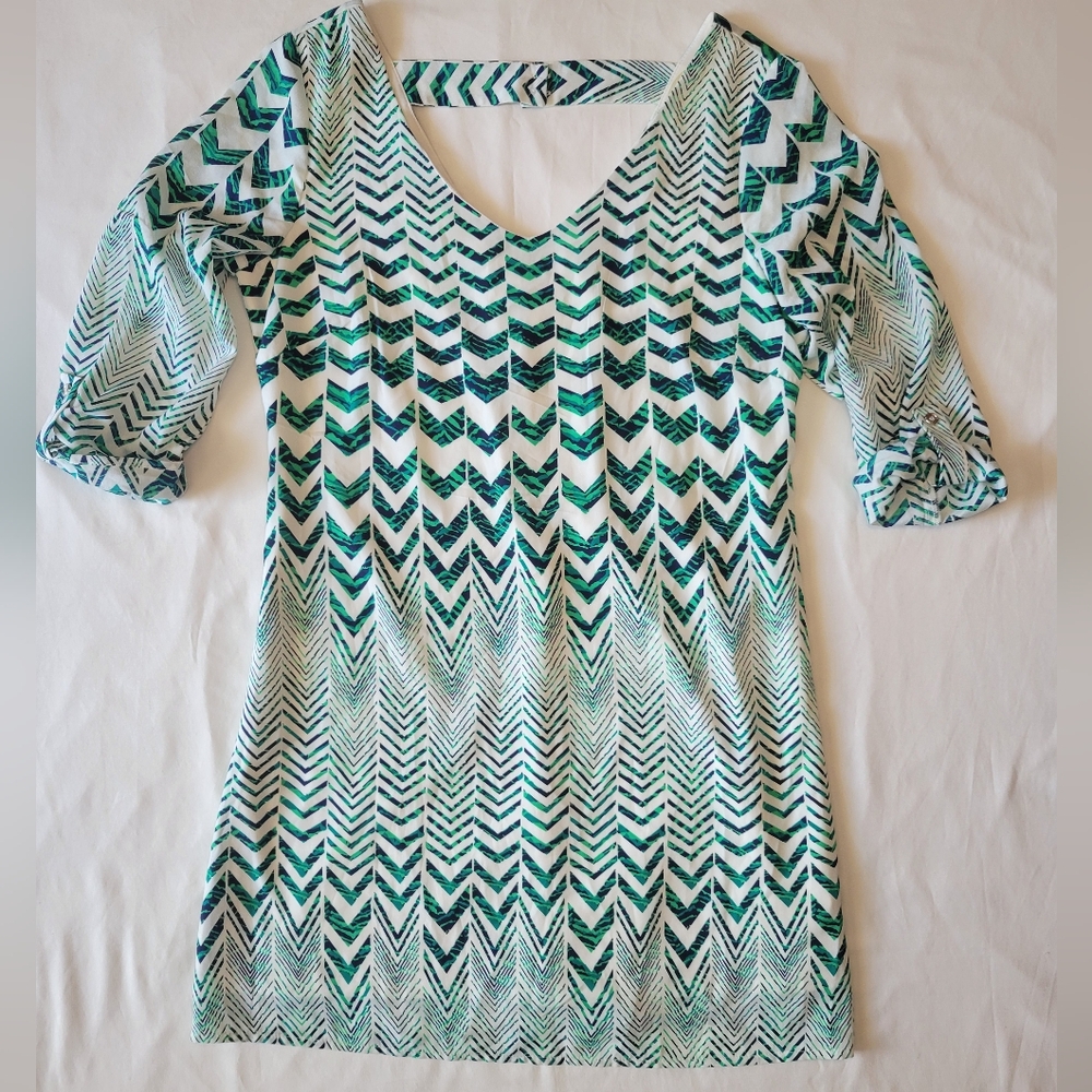 As U Wish Green and White Chevron Mini Dress